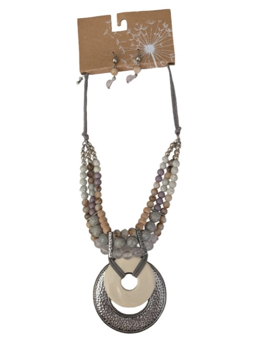 Necklace Earring Set Beaded Bib Pendant Medallion Adjustable Bohemian Vintage